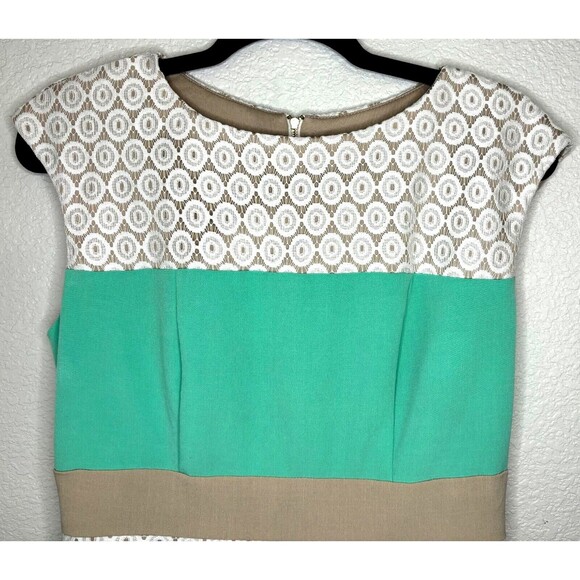 Studio 1 Sleeveless Colorblock Lace Sheath Midi Dress Boat Neck Green White Sz 6 - Picture 4 of 9